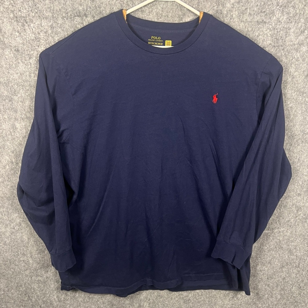 Polo Ralph Lauren Mens 3XLT Navy Blue Long Sleeve T-Shirt Red Pony Logo Cotton